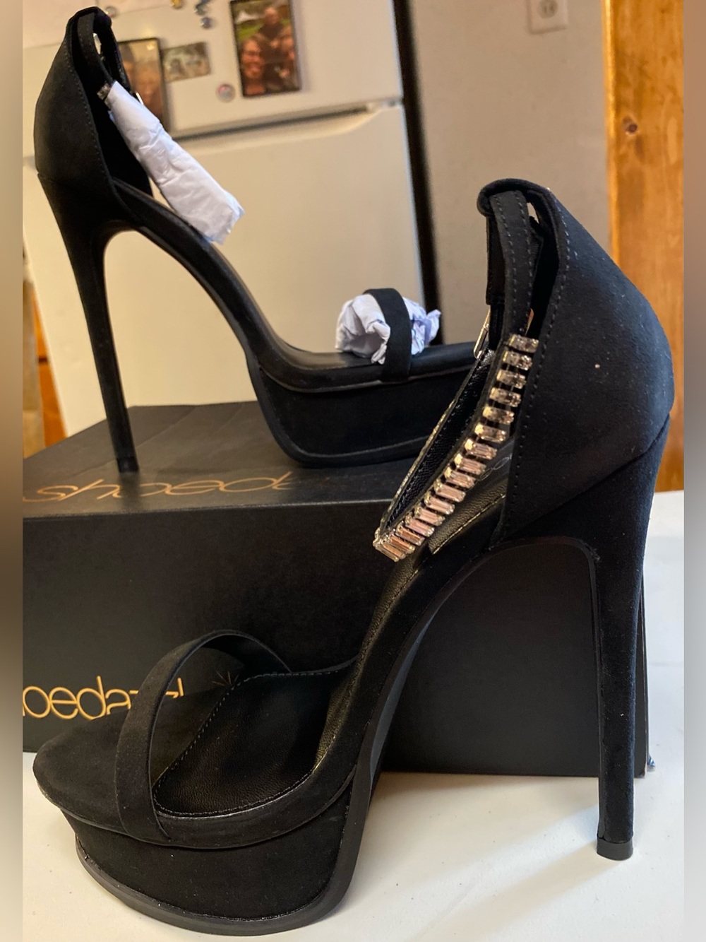 Black Rhinestone Zip-Back Platform Stiletto Sandals - Women by ShoeDazzle size 8
